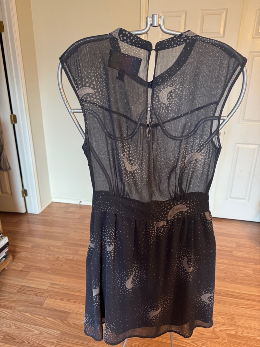 Sheer blue greyish Moon-Print Sleeveless Dress - Picture 4 of 8